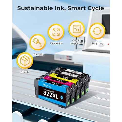 822XL Ink Cartridges Remanufactured Replacements for Epson 822XL Ink Cartridges for Epson WF-3820 Printer Ink Workforce Pro WF-4820 WF-4830 WF-3823 WF-4833 WF-4834(2Black, 1Cyan, 1Magenta, 1Yellow)