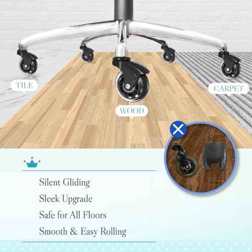 IKEA Office Chair Wheels Replacement for Hardwood Floor and Carpet, 10mm Stem Size, 2.5" Roller Blade Style, Replacement Rubber Chair Casters Set of 5 (Black/Clear)