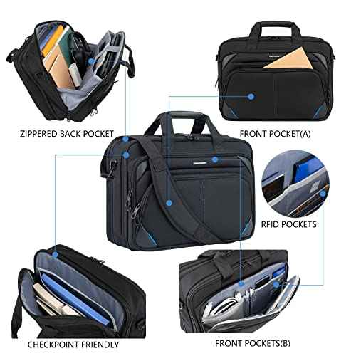 KROSER Laptop Bag 17.3 Inch Premium Laptop Briefcase, Expandable Laptop Shoulder Messenger Bag Durable Computer Case