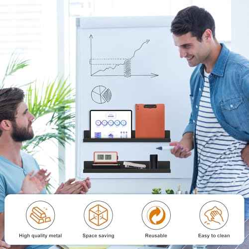 2 Pack Magnetic Book Shelf for Whiteboard - 17 Inch Reusable Metal Magnetic Shelves, Holds 12 lbs, Magnetic Book Display for Classrooms, Kitchen, Kids' Room - New Black