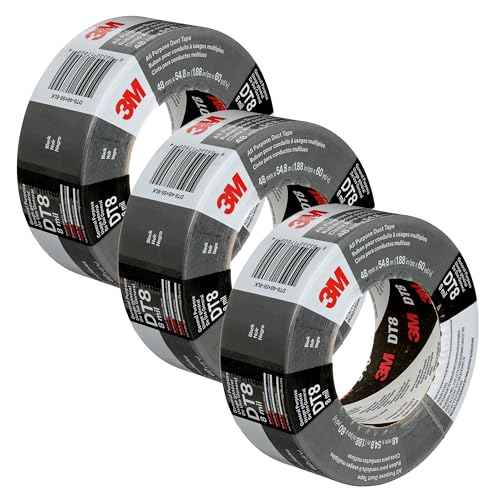 3M Duct Tape DT8, 3 Pack, Industrial Strength, Multi-Use, Black color tape, 1.88" x 60 yd, Tear by Hand, Professional Grade Adhesive, Perfect for HVAC, Bundling, Moisture Proofing, and Reinforcing