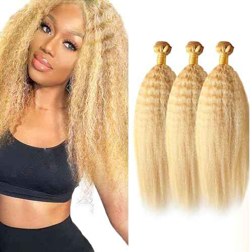 22 24 26 Inch P27/613 Highlight Blonde Bundles Human Hair Yaki Straight Bundles Honey Blonde Kinky Straight Bundle Unprocessed Brazilian Virgin Weave Hair 3 Bundle 50 Gram Per Bundle