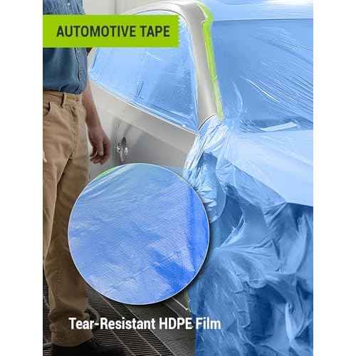Pre-Taped Masking Film for Painting, 59/43/ 22 in * 66 FT, 3-Rolls Painters Plastic Sheeting with Widened Paint Tape and Drape for Covering Walls, Windows, Cars & Furniture Protection