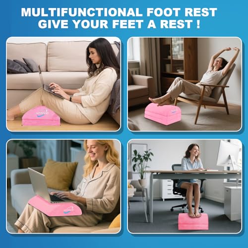 Foot Rest under Desk, 3-Height Adjustable Foot Stool with Washable Cover, Pink (WADCIMC) for Office & Gaming Chairs