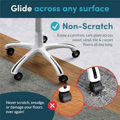 Lifelong Office Chair Wheels Replacement Rubber Chair Casters for Hardwood Floors and Carpet, Set of 5, Stem Casters, Heavy Duty Office Desk Casters for Chairs to Replace Office Chair Mats - (Black)
