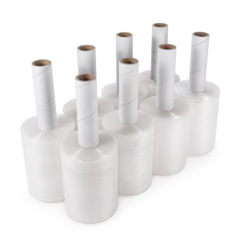IDL Packaging 5" Stretch Wrap Mini Roll, 700 feet, 120 Gauge (Pack of 8) with an Extended Cardboard Handle - Industrial Grade Clear Plastic Wrap - Improved Protection for Packing, Moving, and Office