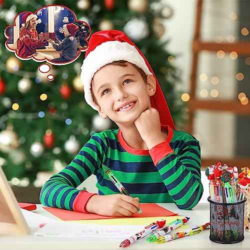 Aodaer 60 Pieces Christmas Ballpoint Pens 6-In-1 Multicolor Retractable Ballpoint Pens Christmas Tree Snowman Reindeer Santa Claus Christmas Party Gifts for Office School Class