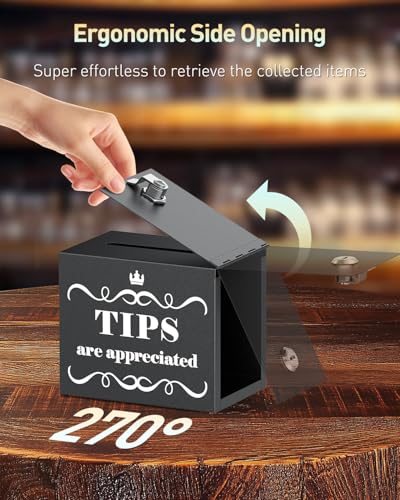 Uniclife Metal Lockable Tip Jar for Bartenders - 6x4x5 Inches, Black, Includes Key, Lock & Slot