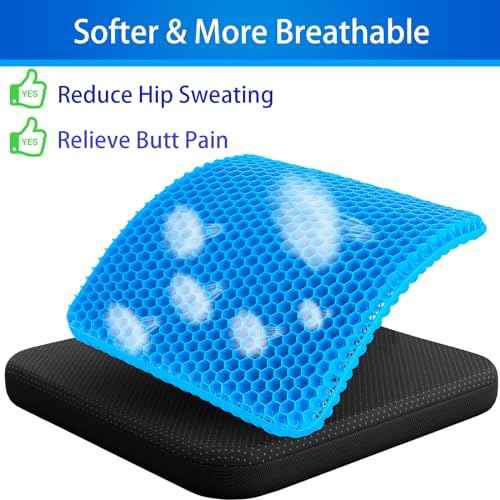 Large Gel Seat Cushion for Long Sitting (Large & Thick), Soft & Breathable, Gel Cushion for Wheelchair Reduce Sweat, Chair Cushion for Office Chair (Black Cover)