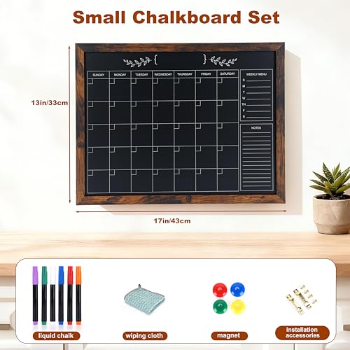 Brown 17" x 13" Wall Magnetic Chalkboard Calendar for Home Kitchen Office