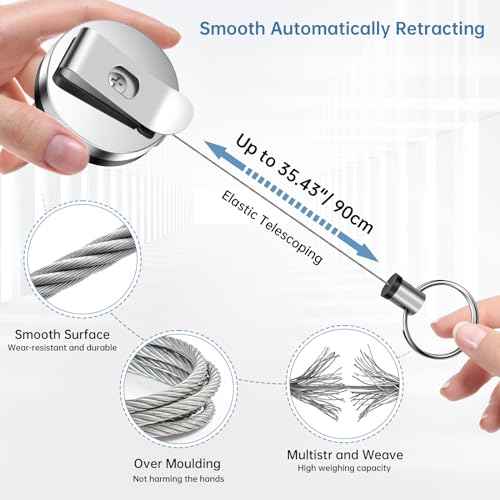 4 Pack 35" Steel Wire Heavy Duty Retractable Pull Pen Pencil Holder, Flexible Silicone Pen Holder and Metal Pen Clip Ideal for Carpenters, Nurses, Construction Workers,Waitstaff