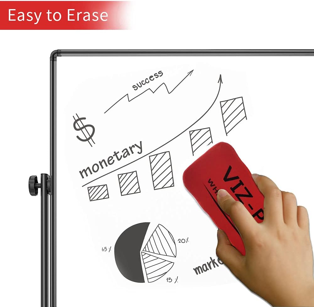 VIZ-PRO Double-Sided Magnetic Whiteboard - 48 x 32 Inches, Height Adjustable, Includes Markers & Accessories