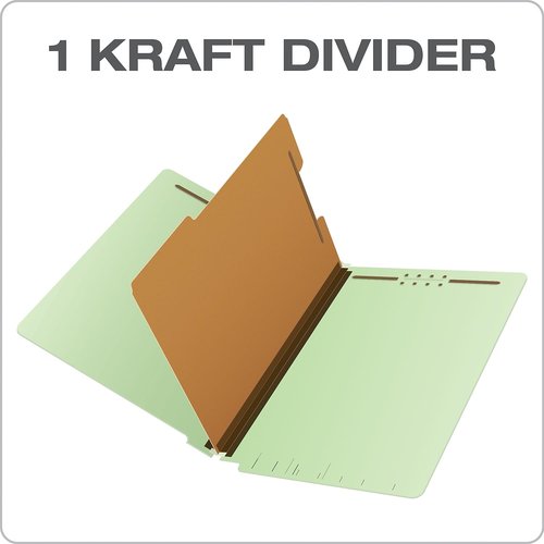 Pendaflex Pressboard End-Tab Classification Folders, Legal Size, 1 Divider, 2.5" Expansion, Light Green, Straight Cut, 10/BX (23314)