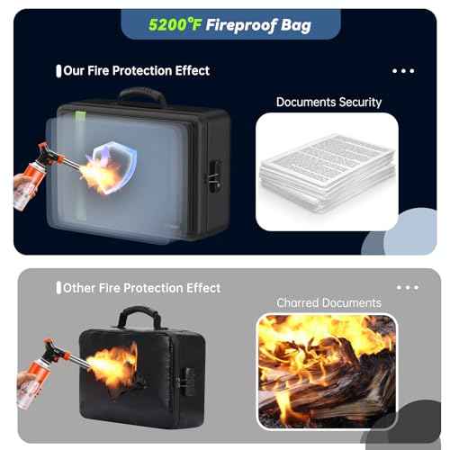 5200¢µ Fireproof Document Bag, Insulated Document Box with Lock, Important Document Organizer with Waterproof Zipper, Portable Soft Home Travel Office Safe Storage for Legal/Letter/A4 Files,Black