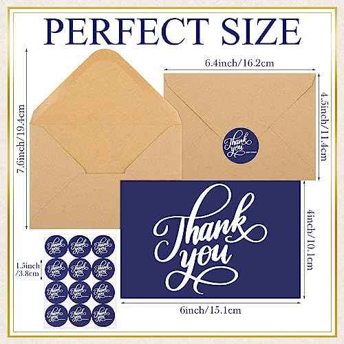 Fulmoon 200 Pack Thank You Cards with Envelopes and Matching Stickers 4x6 Blank Thank You Cards Bulk for Wedding Small Business Baby Bridal Shower(Blue)