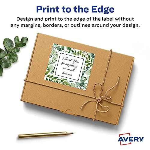 Avery Matte White Square Labels, Sure Feed Technology, 3" x 3", 300 Matte White Printable Labels