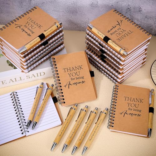 80 Pcs Employee Appreciation Gifts Inspirational Spiral Notebooks Bulk Motivational Journals Thank You Bamboo Ballpoint Pens for Nurse Teacher Coworker (THANK YOU)