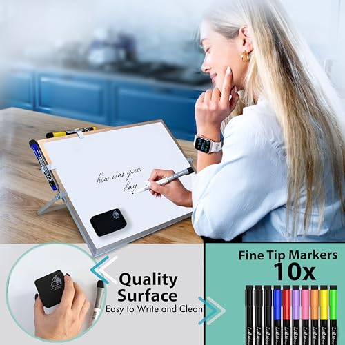 12¡¿16¡È Magnetic Dry Erase Whiteboard ? Double?Sided Desktop Board with Stand, 10 Markers, 4 Magnets, Eraser ? Home, Office, Kids