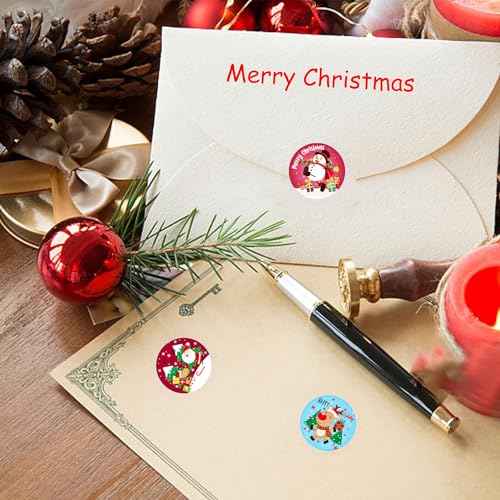 1000 Pcs Christmas Stickers Roll - 1 Inch Self Adhesive Envelope & Round Stickers for Xmas Party Supplies, Holiday Greetings