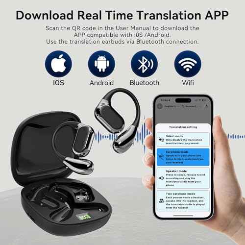 AI Translation Earbuds Real-Time Wireless Earbuds 144 Languages & Accents Earbuds Audifonos Traductores Ingl?s Espa?ol Translator Earbuds for Travel Business Learning (Dark Black)
