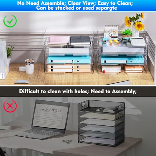 Vivihomety 4-Pack Acrylic Letter Trays Stackable & Separable Office Organizer