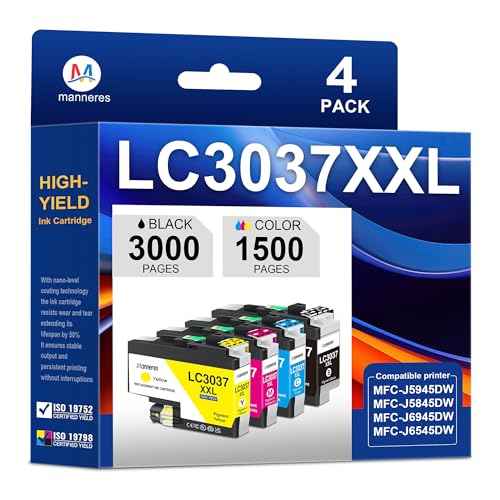 LC3037 LC3037XXL Ink Cartridges 4 Pack Replacement for Brother LC3037XXL with Super High-Yield Work for MFC-J5945DW MFC-J5845DW MFC-J5845DWXL MFC-J6545DW MFC-J6545DWXL MFC-J6945DW Printers