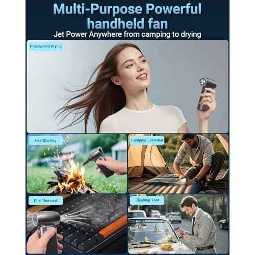 Handheld Mini Turbo Fan 120000RPM 6-Speed Turbo Power 9000mAh Portable High Speed Cooling Air Blower Cordless Air Duster Hair Dryer with LCD Display SOS Light for Travel Outdoor