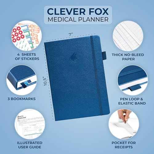 Clever Fox Large Medical Planner 12-Month ? Medical Notebook, Health Diary, Wellness Journal to Track Health ? 12 Months, 7x10.5¡È (Mystic Blue)