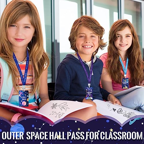 Ctosree Space Theme PVC Hall Pass Lanyards Set - Unbreakable School Passes