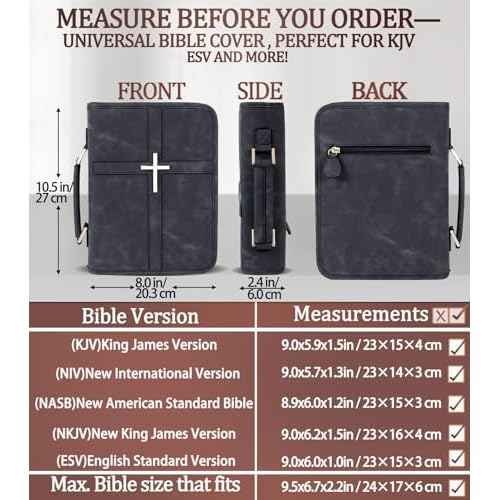 Vegan Leather Bible Cover Case, Bible Bag with Phone Pocket, Bible Case for Men Women, Christian Gift Box Packaging (Black, Large)