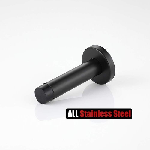 JQK Door Stopper Black, 304 Stainless Steel Thicken 1mm Sound Dampening Door Stop Bumper Wall Protetor 8 Pack, Matte Black, DSB5-PB-P8