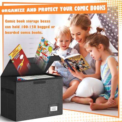 Leffis 1 Pack Black Comic Book Storage Box 15.5 x 7.5 x 11.3 inches - Space-Saving, Durable PVC Organizer