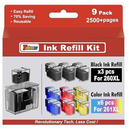 260XL 261XL High Capacity Ink Refill for Canon 260 and 261 Ink PG-260 CL-261 Compatible with Pixma TS6420a TS6420 TS6400 TR7020a TS5320 TR7000 TR7020 Printer (3 Black 2 Cyan 2 Magenta 2 Yellow)