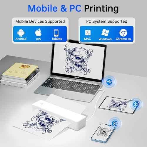 Portable Printer, Portable Printers Wireless for Travel, Inkless-Thermal-Small-Printer, Support A4&A5 & 8.5 x 11inch Thermal Papers, Support iOS, Android, Windows