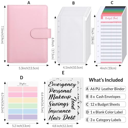 Pink Budget Binder with Zipper Envelopes & Expense Sheets – SKYDUE Money Organizer