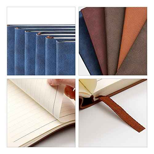 PYD Life 6 Pack Leather Notebooks A5 Journal Lined Blanks 5.8" x 8.3" Blue for Xtool Laser Engraving DIY Crafting,Notebooks for Work School Women Men 200 Pages