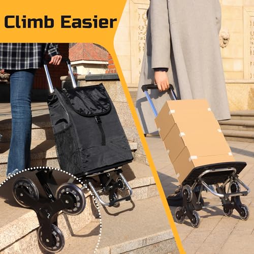 Collapsible Stair Climbing Shopping Cart: Trolley Cart with Insulated Bag for Grocery Laundry