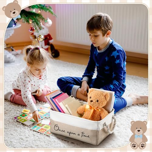 Marsui Once Upon a Time Book Storage Basket - White & Brown, 14x10x6.3 inches, 1 Pack