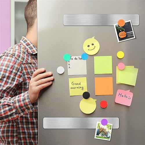 Magnetic Bulletin Strips 5PCS Self Adhesive Frameless Stainless Iron Bulletin Board Bar with 10 Magnetic Buttons for Memo Photo Notes Office School Home