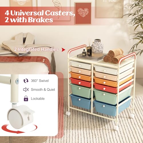 COSTWAY 12-Drawer Rolling Storage Cart Macaron – Moveable Craft Organizer