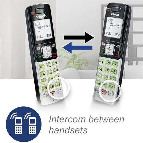 VTech CS6719-2 2-Handset Cordless Phone with Caller ID/Call Waiting, Handset Intercom & Backlit Display/Keypad, Silver