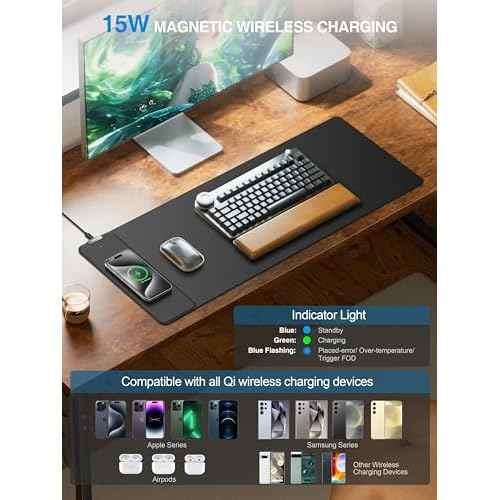 TopMade Wireless Charging Mouse Pad, Gaming Mousepad with Ultra-Smooth Surface, Non-Slip Base, Waterproof Computer Desk Pad, 31.5"x11.81" XL Large Desk Mat for MacBook, PC, Laptop