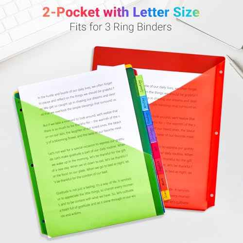 8-Tab Dividers for 3-Ring Binders, 16 Counts 3 Holes Index Dividers with 2 Pockets, Insertable 8 Tabs Binder Divider for 1/2''/1''/2''/3'' inch Binders, 8 Colors (2)