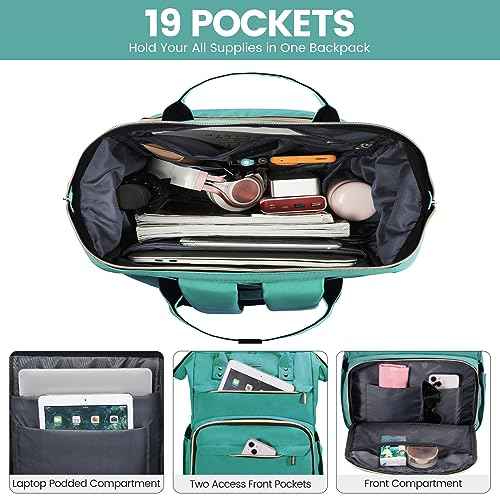 LOVEVOOK Laptop Backpack for Women,17 Inch Professional Womens Travel Backpack Purse Computer Laptop Bag Nurse Teacher Backpack,Waterproof College Work Bag Carry on Backpack with USB Port,Mint Green