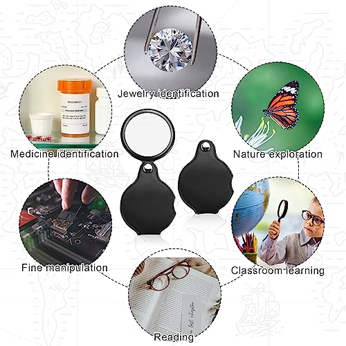 Hoteam 48 Pcs 10X Small Magnifying Glass Mini Pocket Magnifier with Rotating Protective Cover, Folding Magnify Glass Small Magnifying Lens for Reading, Jewelry, Hobby