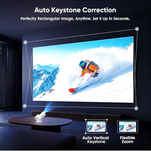 YINCODI White Mini 1080P WiFi Bluetooth Projector with Android TV, 180° Rotation
