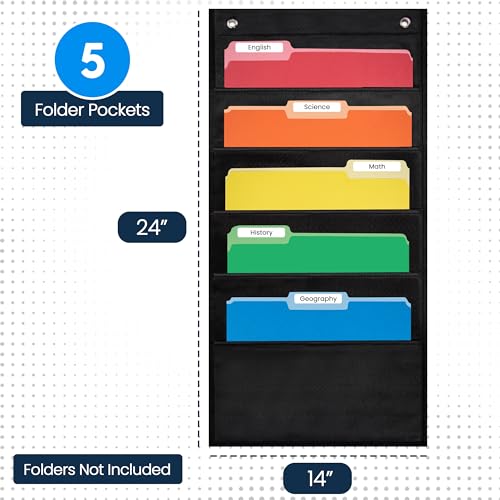 Essex Wares 5 Pocket File Folder Organizer - Black, 14x24 inch Hanging Wall Chart