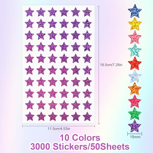 Joyberg 3000 PCS Sparkly Holographic Star Stickers - Mix Colors, 0.6 Inch Kids Rewards & Classroom Decorations