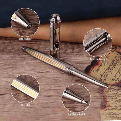 SMOOTHERPRO Titanium Ballpoint Pen Compatible with Parker Refill for EDC Men Women Business Signature Writing Journaling Gift Color Stone Wash Gray(TA02)