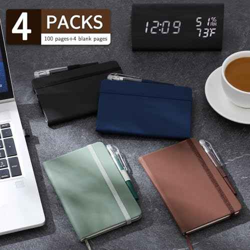 NETANY 4 Pack Small Notebook Pocket Notebook, A6 Mini Leather Hardcover Journal, 3.7" X 5.7", 416 Pages Note Pads, Black, Green, Brown, Blue